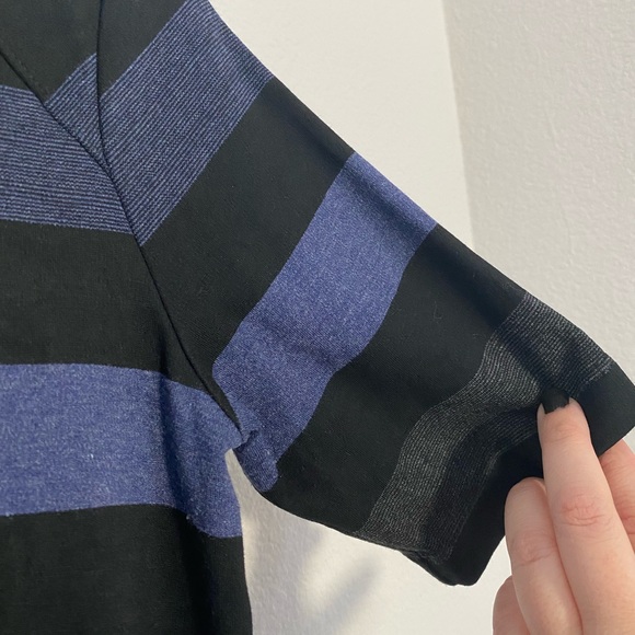 Three Dots • Professional Multi Colored Striped Quarter Sleeve Black Top - Picture 5 of 12